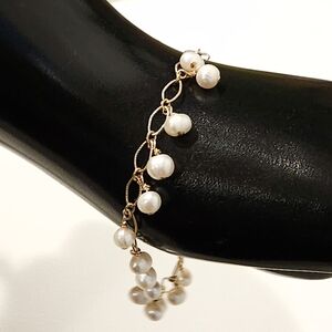 White Pearl Charmed 14K Gold Filled Vintage Bracelet
